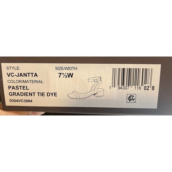 NEW Vince Camuto Jantta High Heel Rainbow Sandals Size 7.5 Women’s Pink Blue - Picture 4 of 11